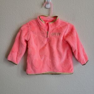 Juicy Couture Girls Neon Pink Heart Fleece Pullover With Gold Accents 6-9 months